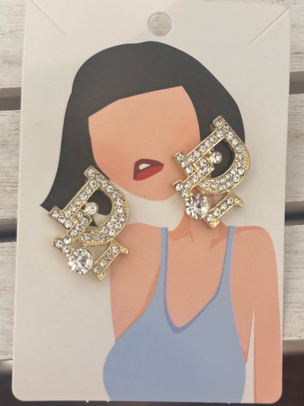 Gold Crystal Initial D Drop Earrings - Women Jewelry